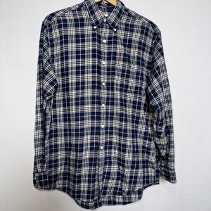 Brooks Brothers 346 Mens Medium Blue Plaid Flannel Button Down Shirt Long Sleeve